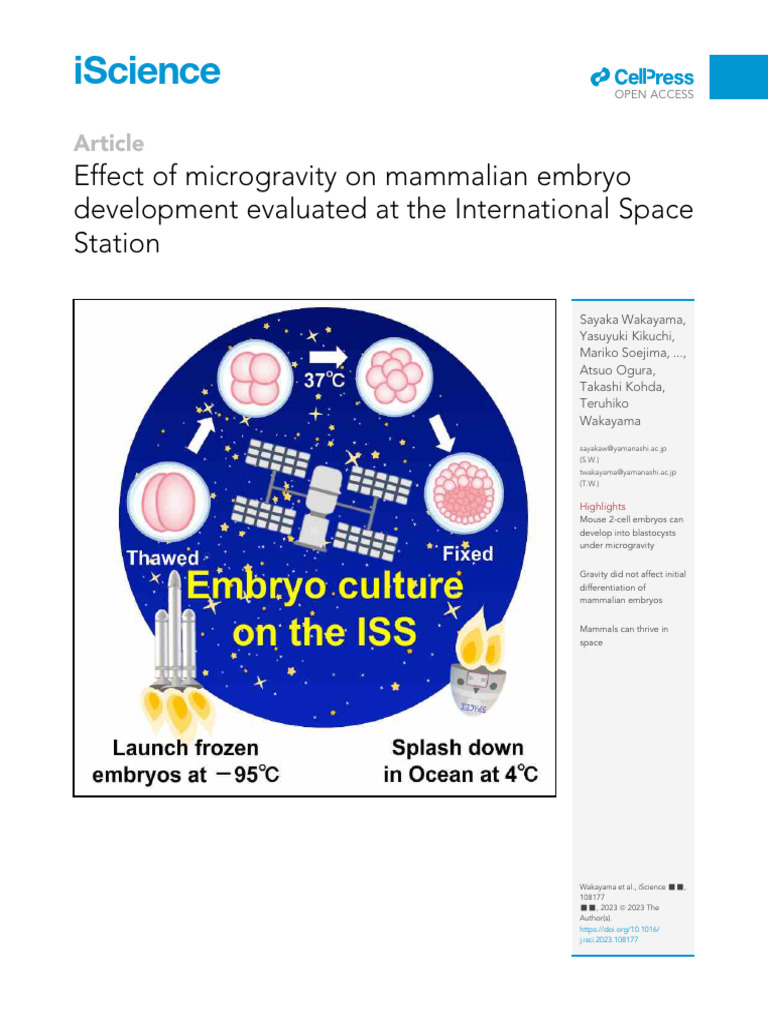 Effect of Microgravity On Mammalian Embryo Development Evaluated at The ...