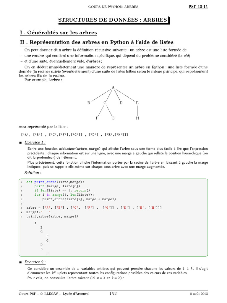 Cours Python : Structures d'Arbres | PDF | Compression de données ...