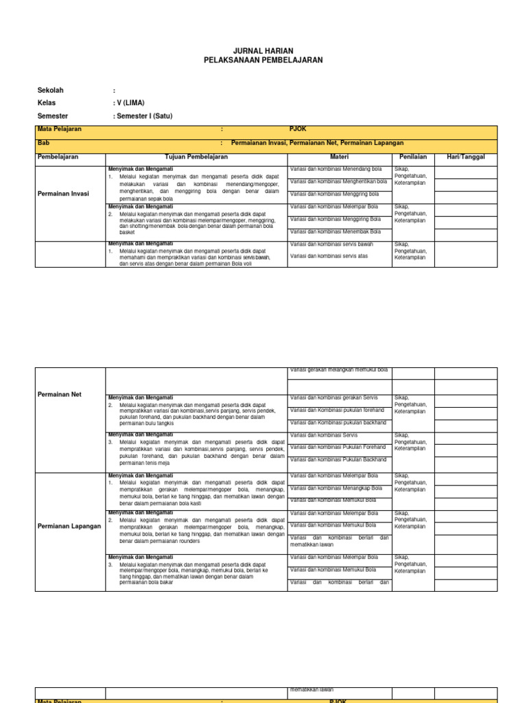 Jurnal Harian Kelas 5 Pdf