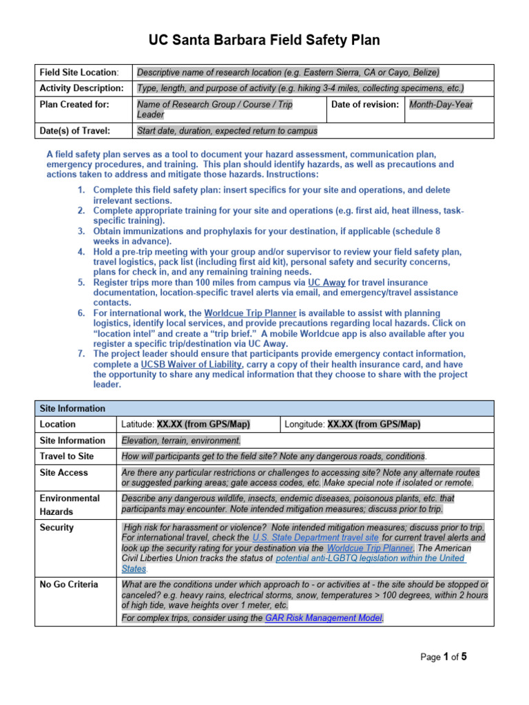 Field Safety Plan PDF Hyperthermia Hazards