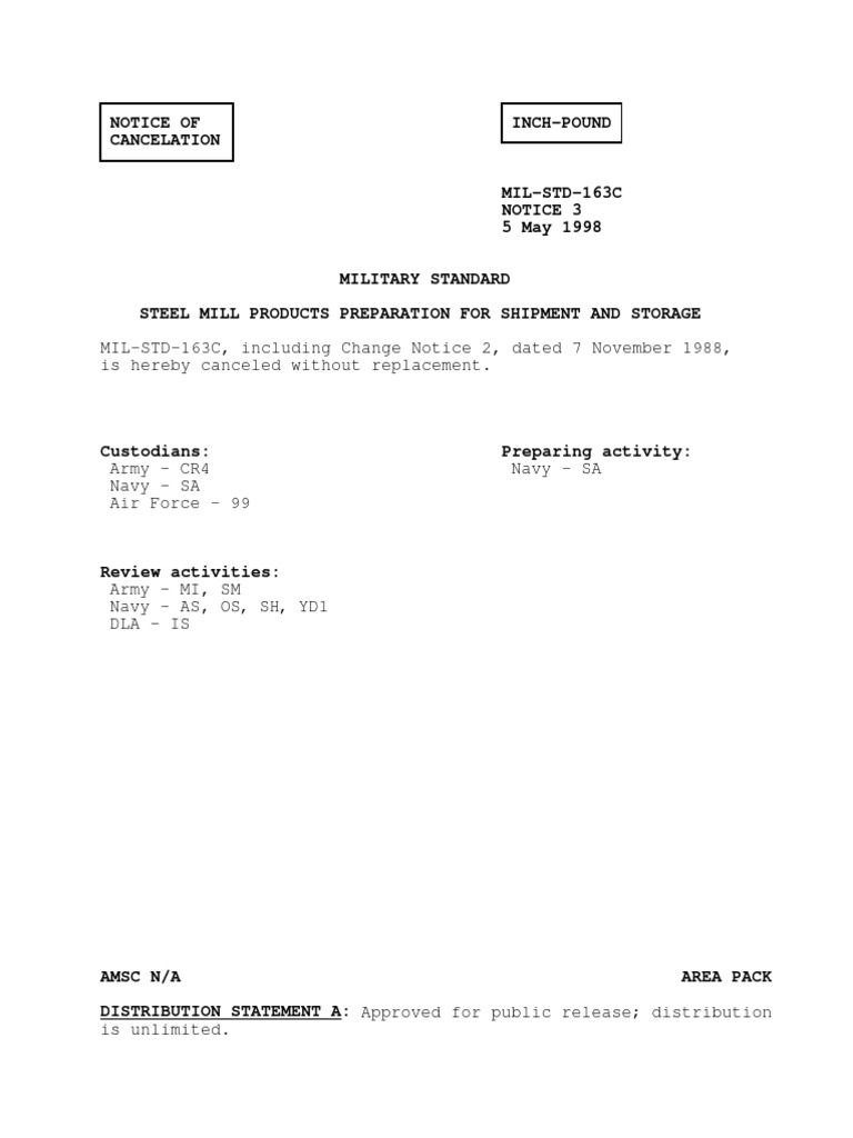 MIL-STD-163C Cancellation Notice | PDF