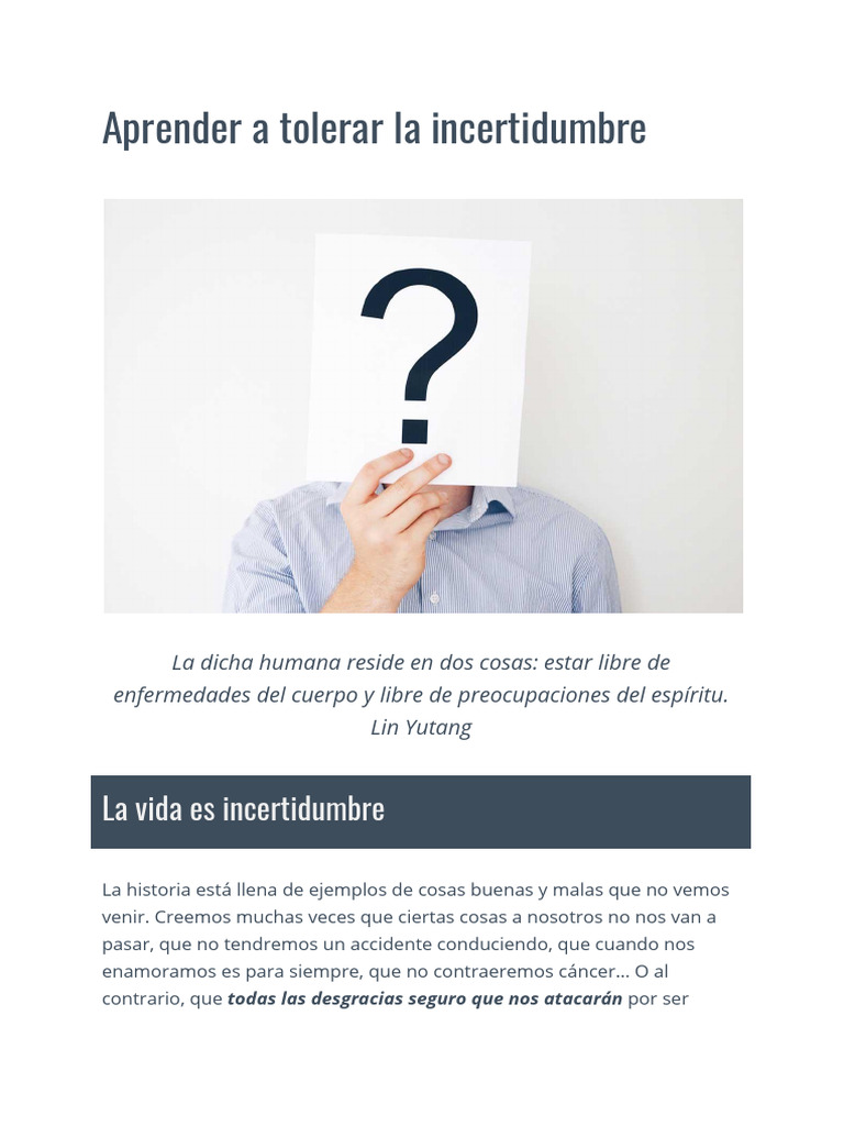 Tolerancia a la Incertidumbre | PDF | Pensamiento | Ansiedad