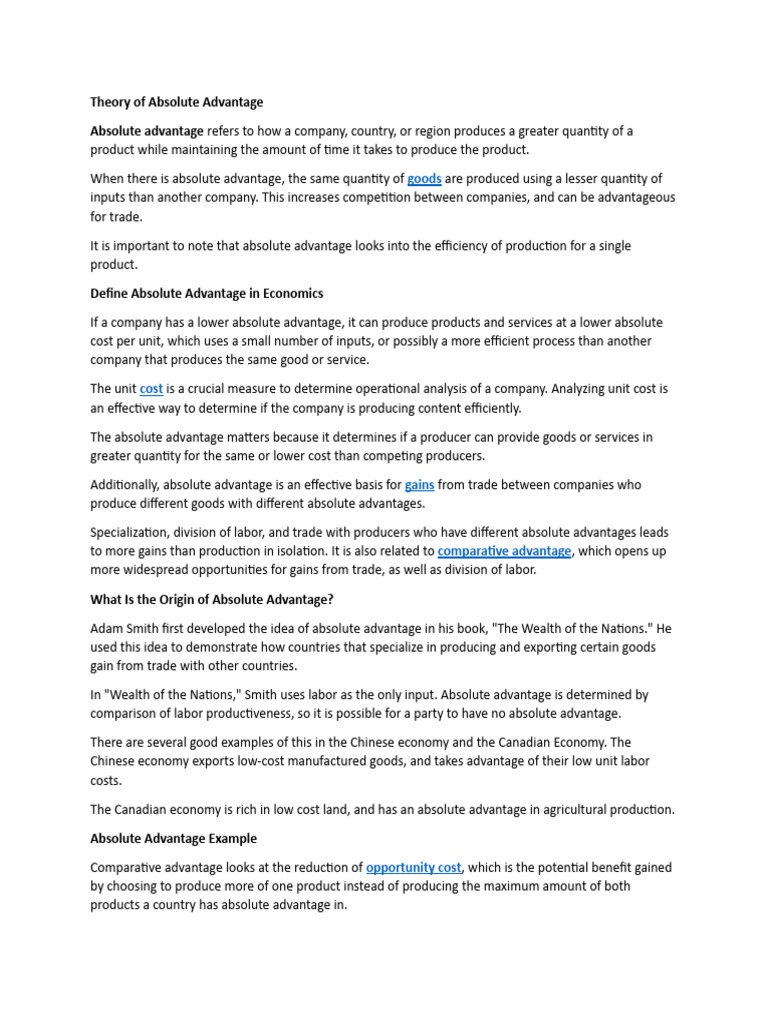 Theory of absolute advantage pdf comparative advantage factors of