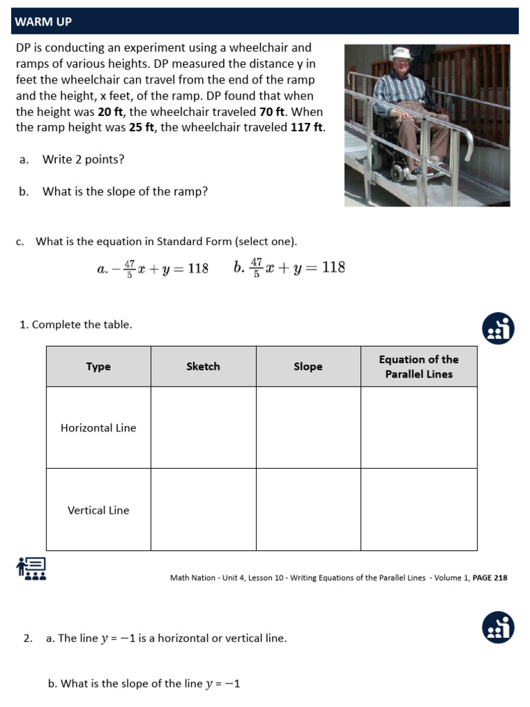 Wheelchair Ramp Experiment & Parallel Line Equations | PDF | Slope ...