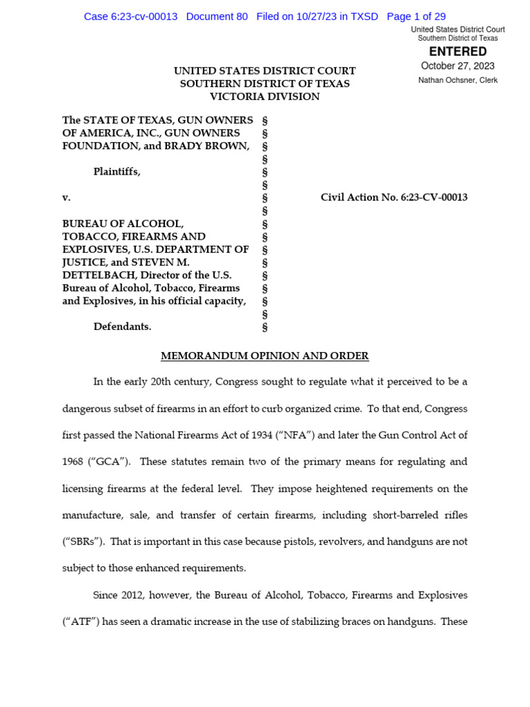 GOA's Injunction Against The ATF's Pistol Brace Rule Extended Until The
