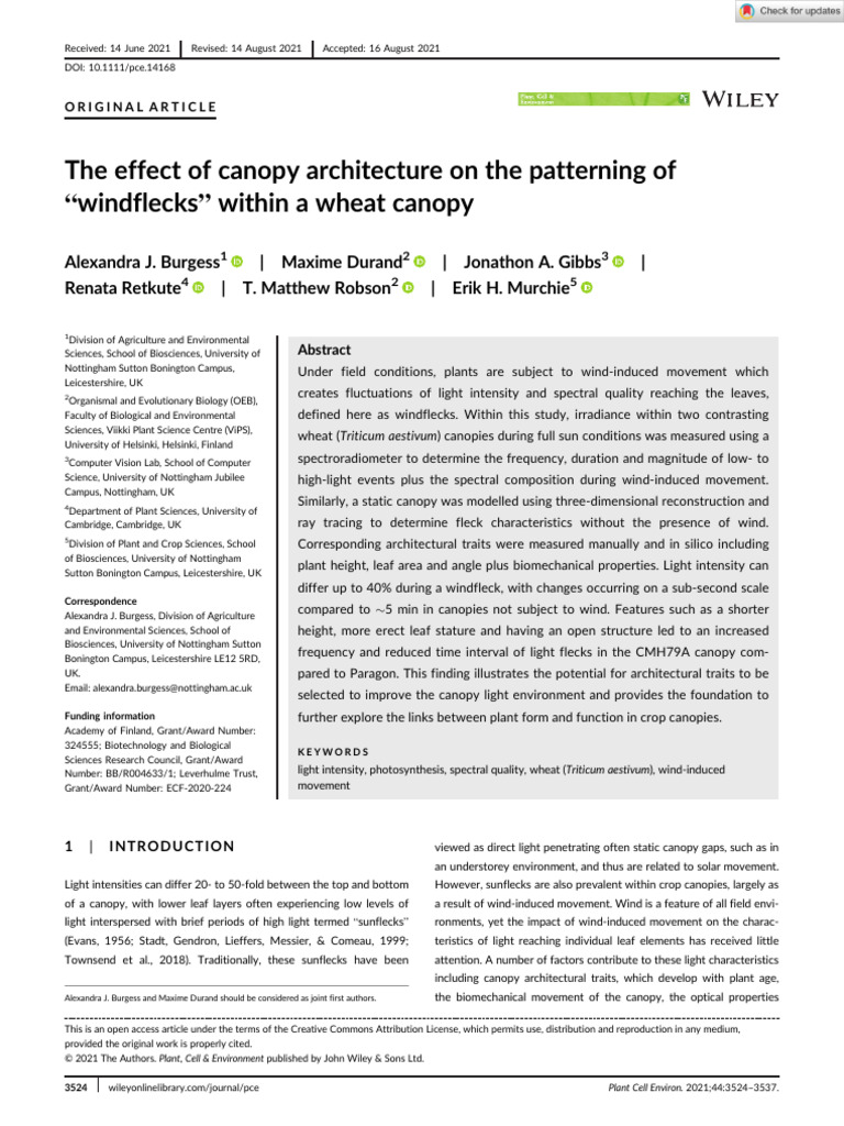 Plant Cell Environment - 2021 - Burgess - The Effect of Canopy ...