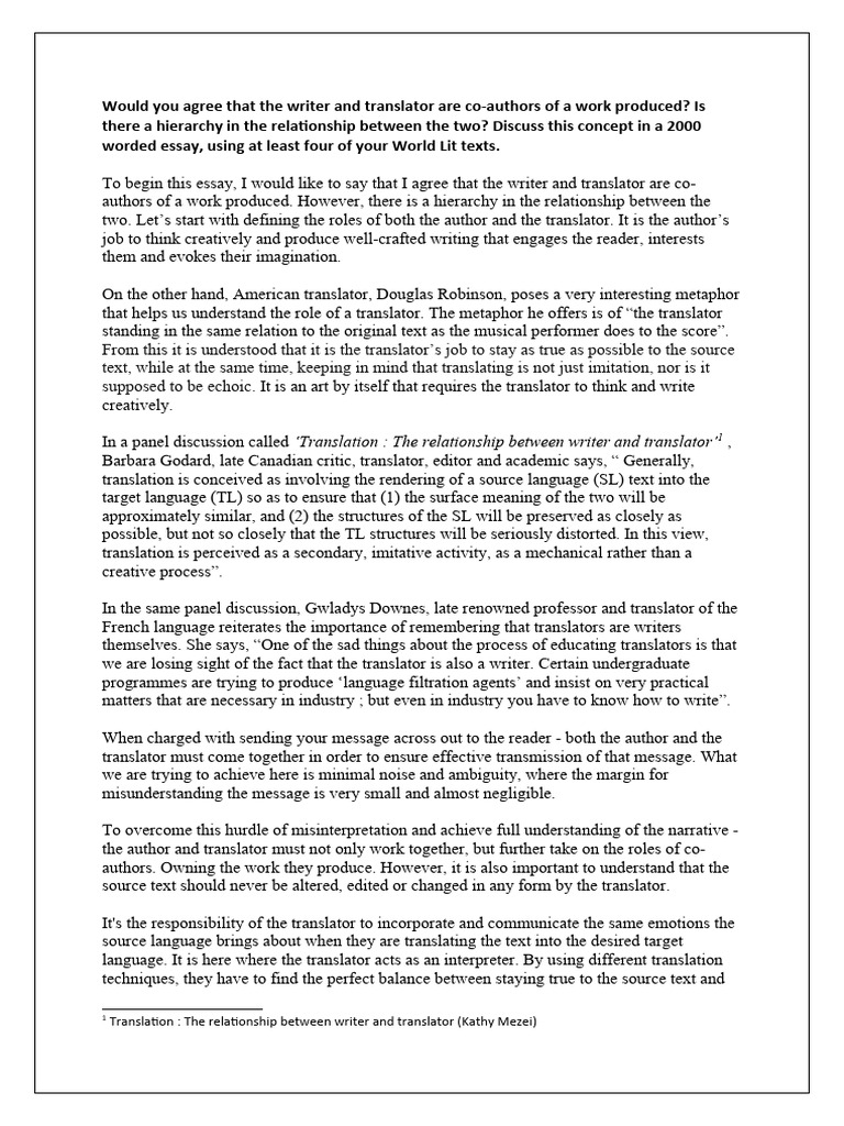 Would You Agree That The Writer and Translator Are Co-Authors of A Work ...