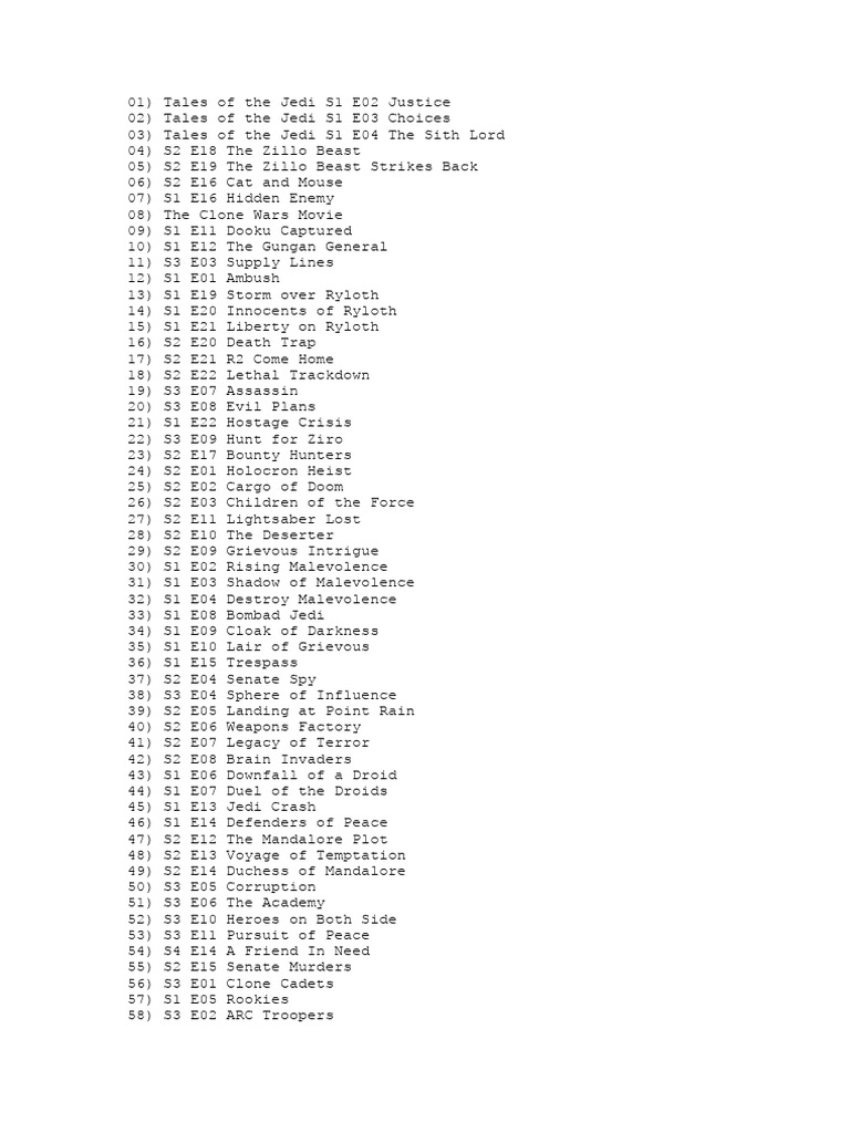 Clone Wars Episodes Watch Order Download Free Pdf Works Star Wars