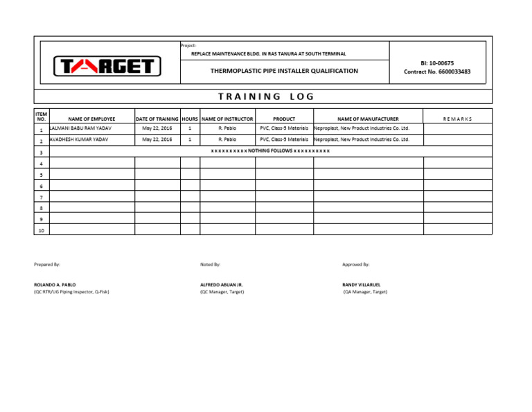 Training Log PDF
