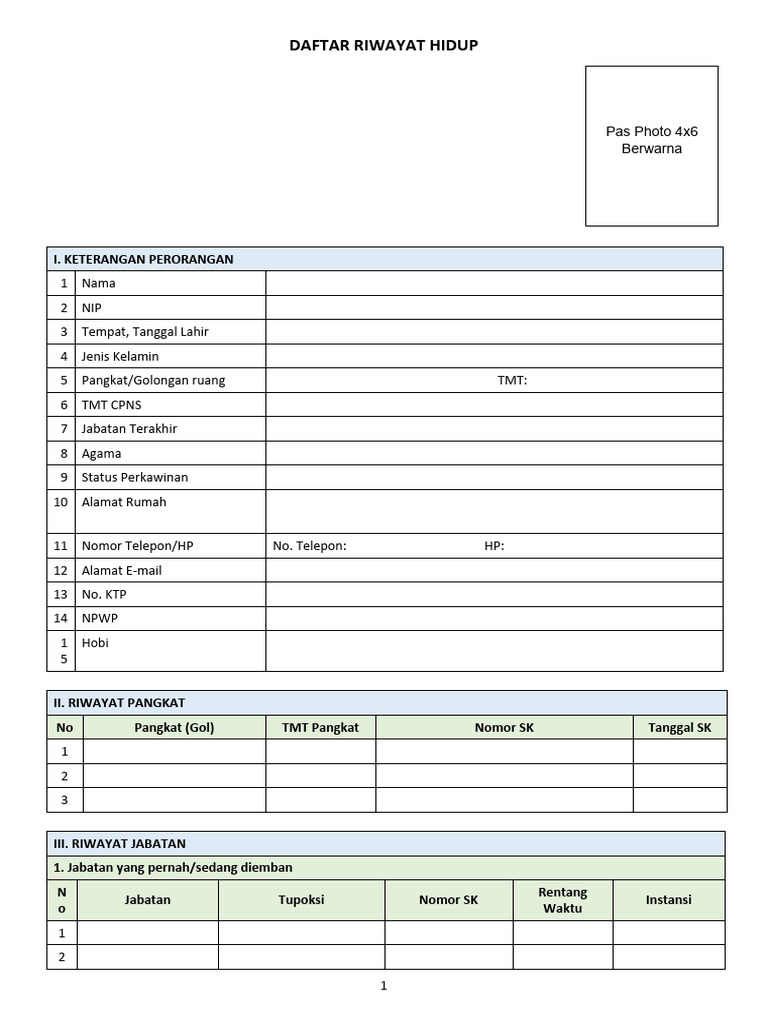 Format DRH untuk PNS dan Blangko | PDF