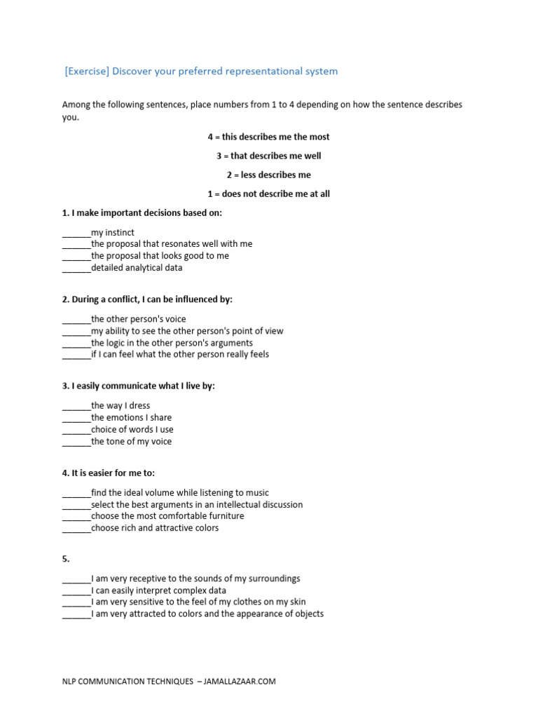 (Exercise) Discover Your Preferred Representational System | PDF ...
