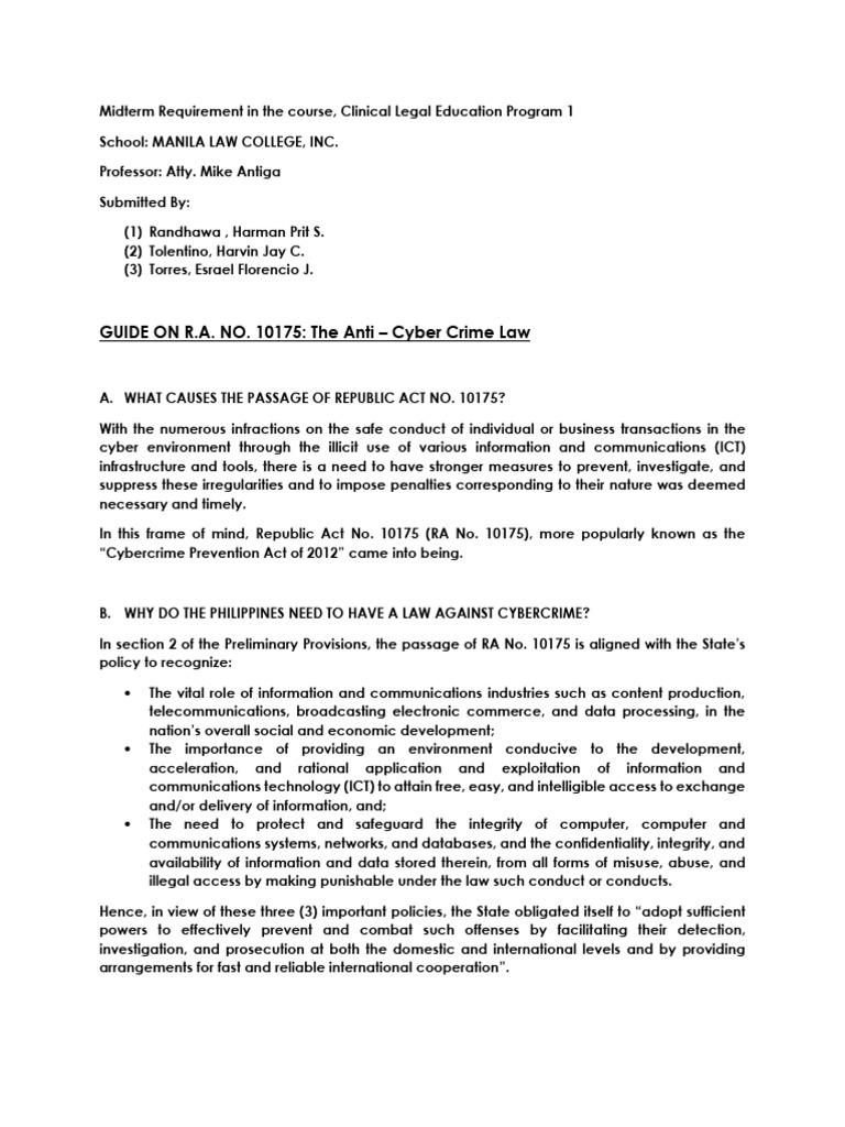 MLC Clep1 Group6 Ra10175 Anti-Cybercrimelaw | PDF | Computer Security ...