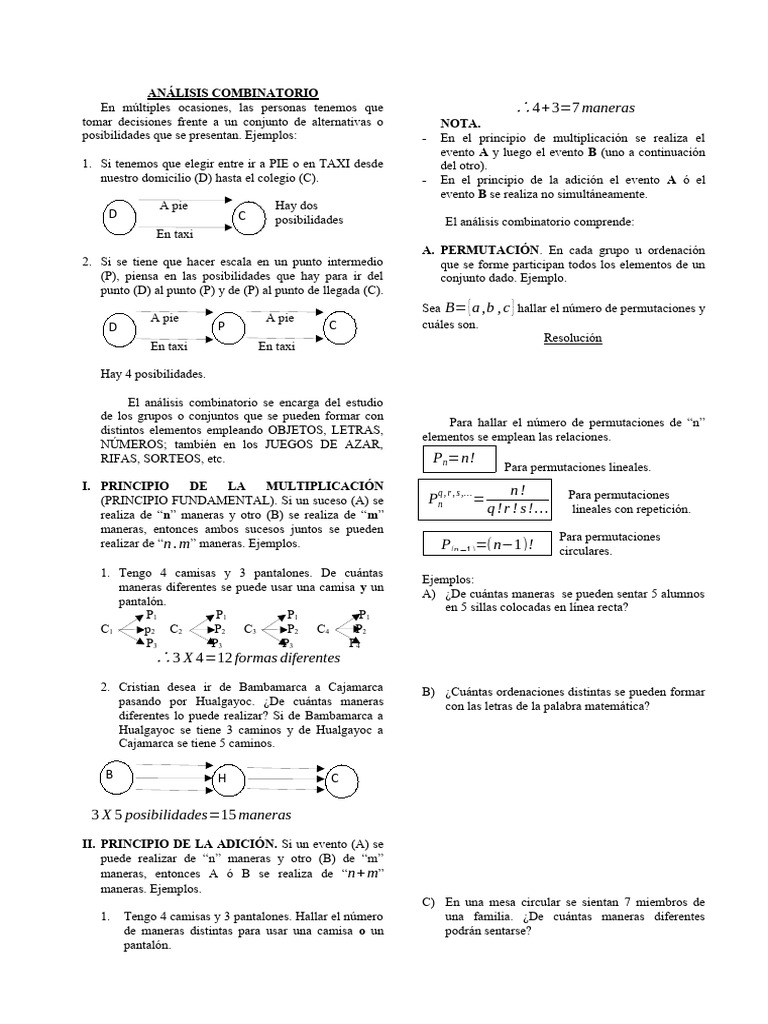 Ejercicios de Combinatoria para Primaria | PDF | Permutación | Combinatoria