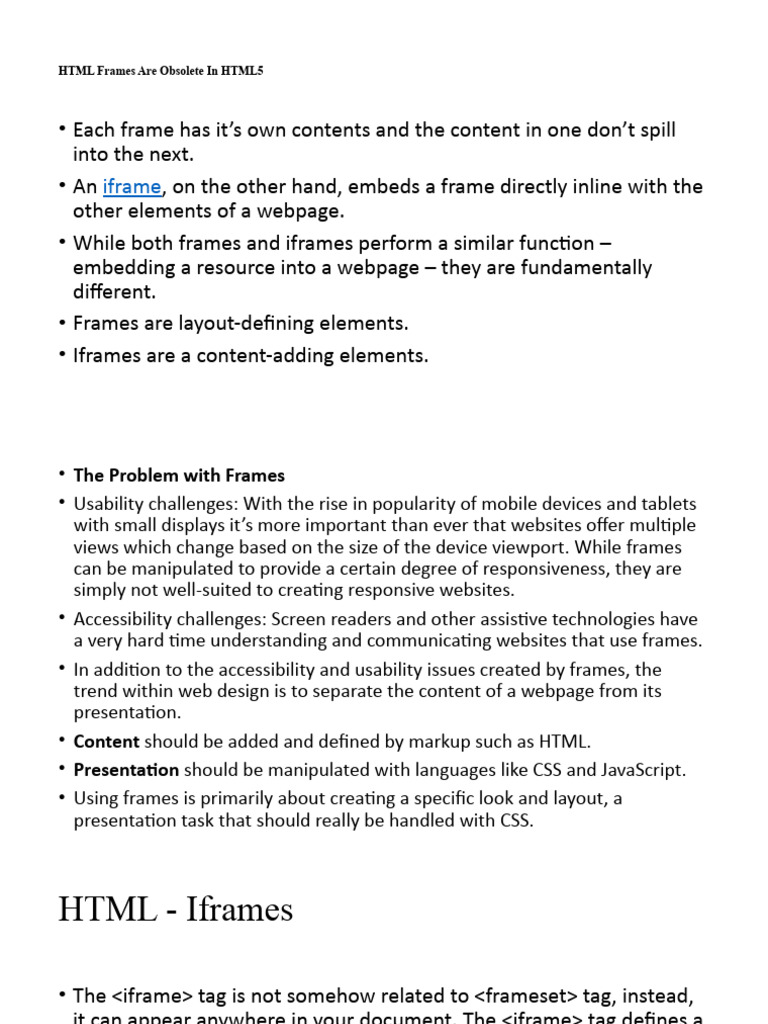 Unit 2HTML Frames Are Obsolete in HTML5 PDF