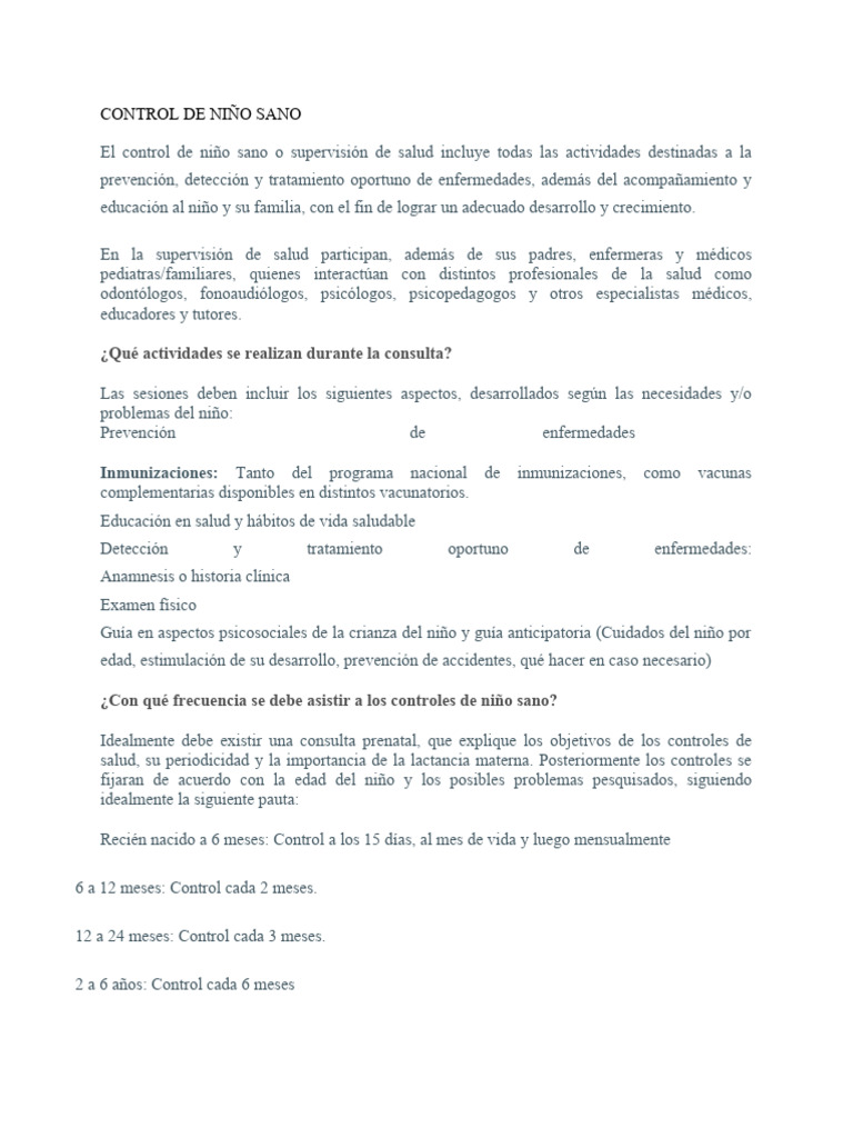 CONTROL DE NIÑO SANO | PDF | Pediatría | Amamantamiento