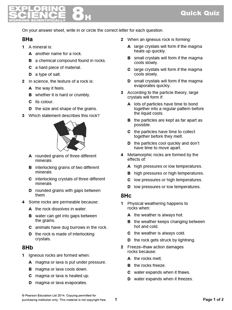 Rocks Quiz PDF Rock (Geology) Sedimentary Rock