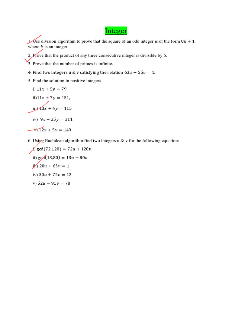 Integer Practice Set | PDF image.