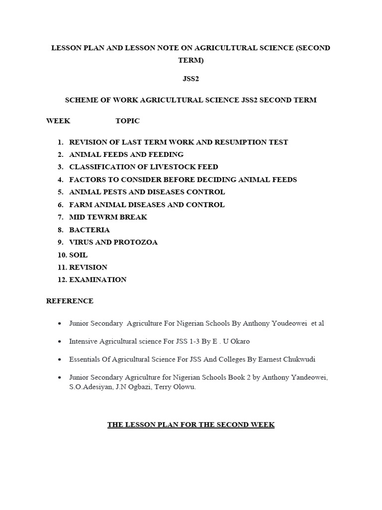JSS2 Agricultural Science: Second Term Plan | PDF | Soil | Nutrients