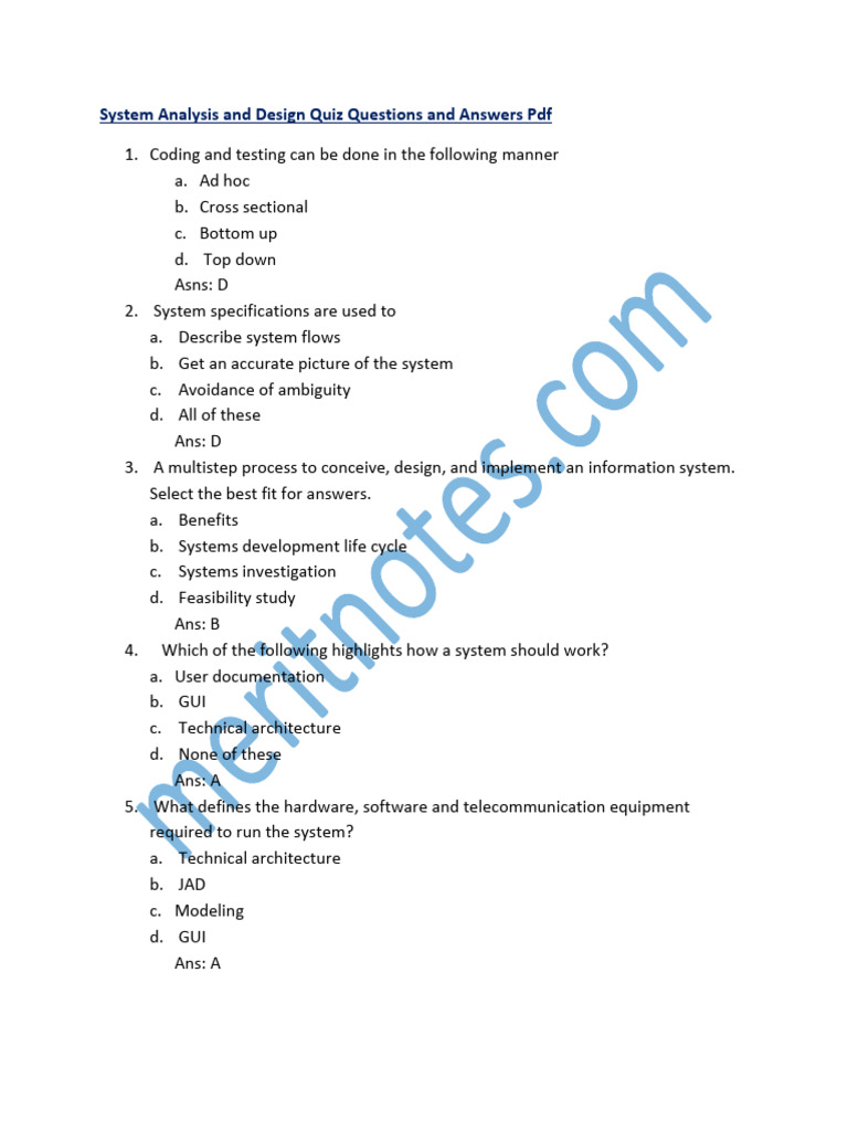 System Analysis Quiz Questions & Answers | PDF