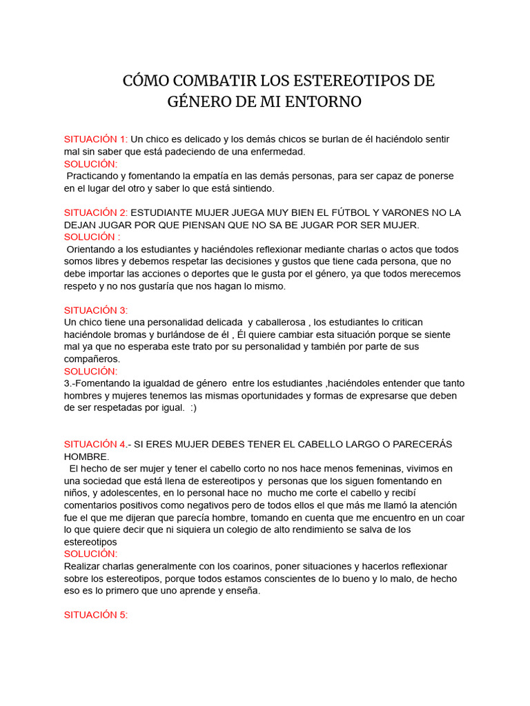 Combatiendo Estereotipos de Género | PDF | Estereotipos | Mujer