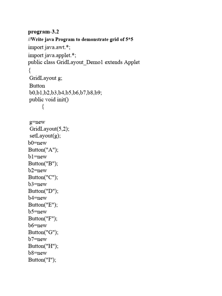 Program-3.2: //write Java Program To Demonstrate Grid of 5 5 | PDF ...