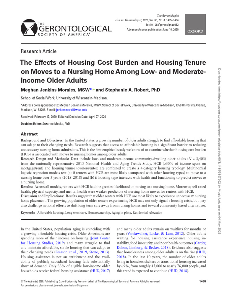 The Effects of Housing Cost Burden and Housing Tenure PDF Medicaid