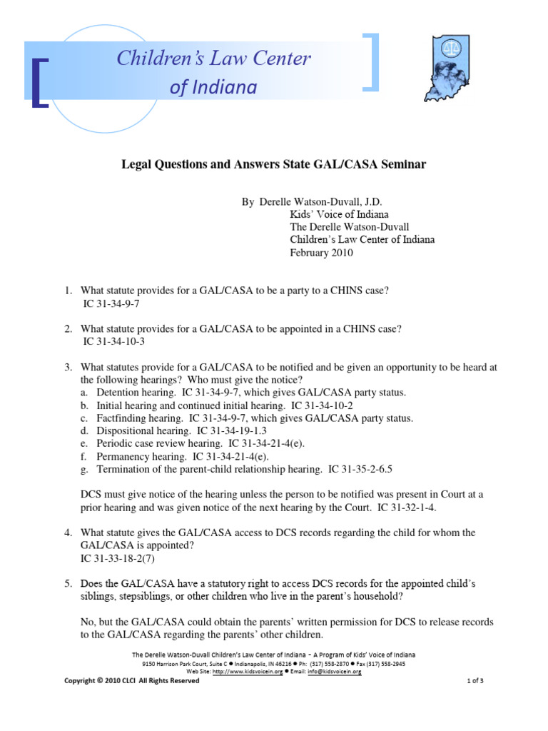CASA Legal Questions and Answers For GALs 2010 PDF Appeal Justice