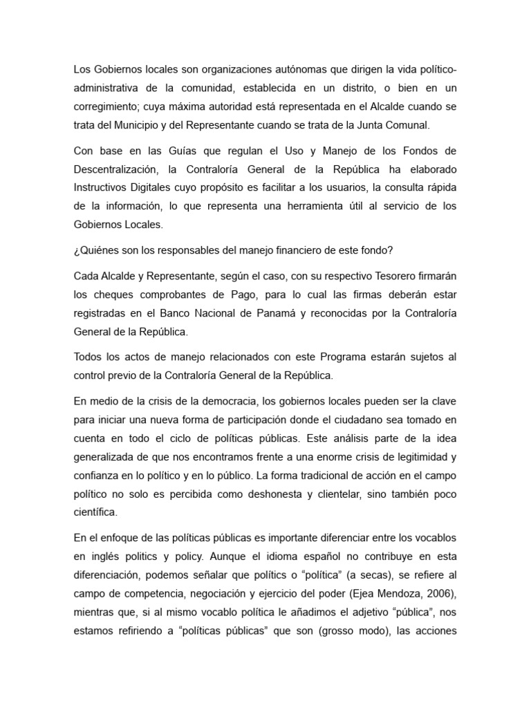 Fortalecimiento de Gobiernos Locales en Panamá | PDF | Gobierno local ...