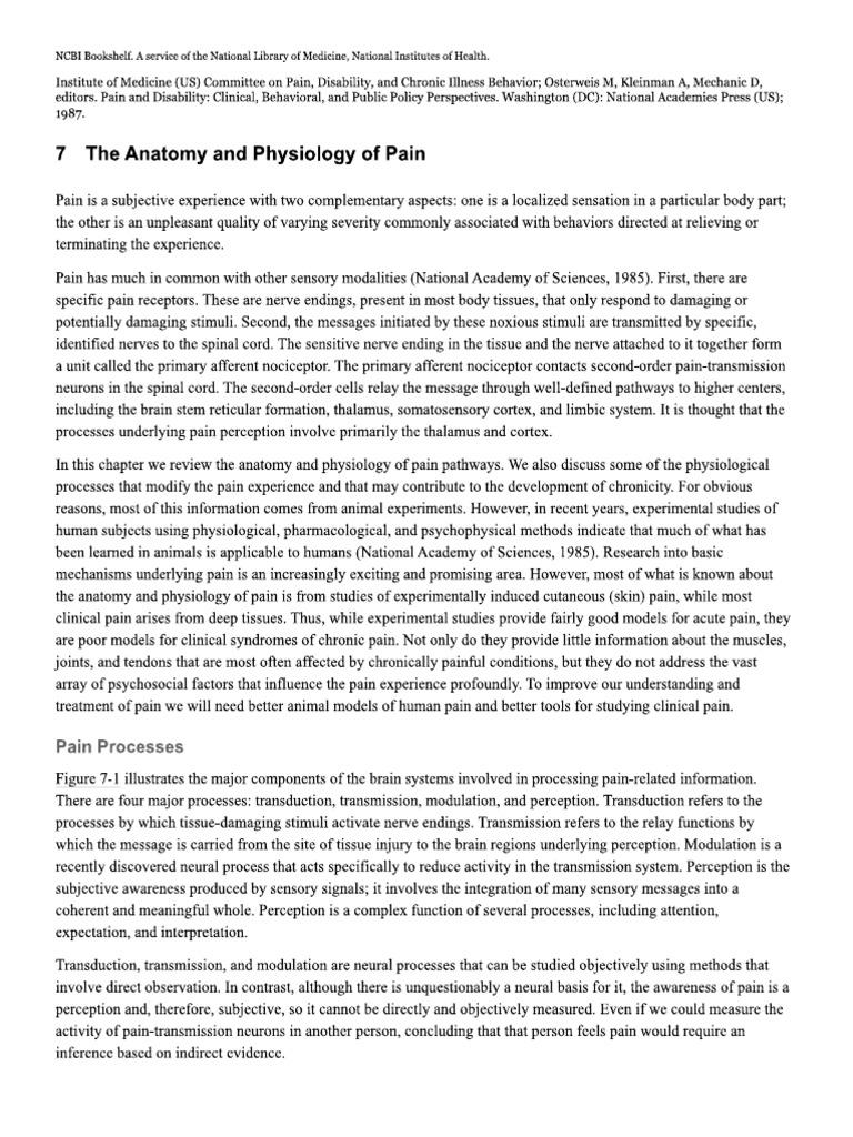 The Anatomy and Physiology of Pain | PDF