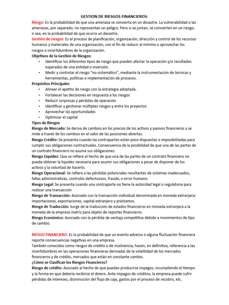 Gestion De Riesgos Financieros Pdf Riesgo Valor En Riesgo