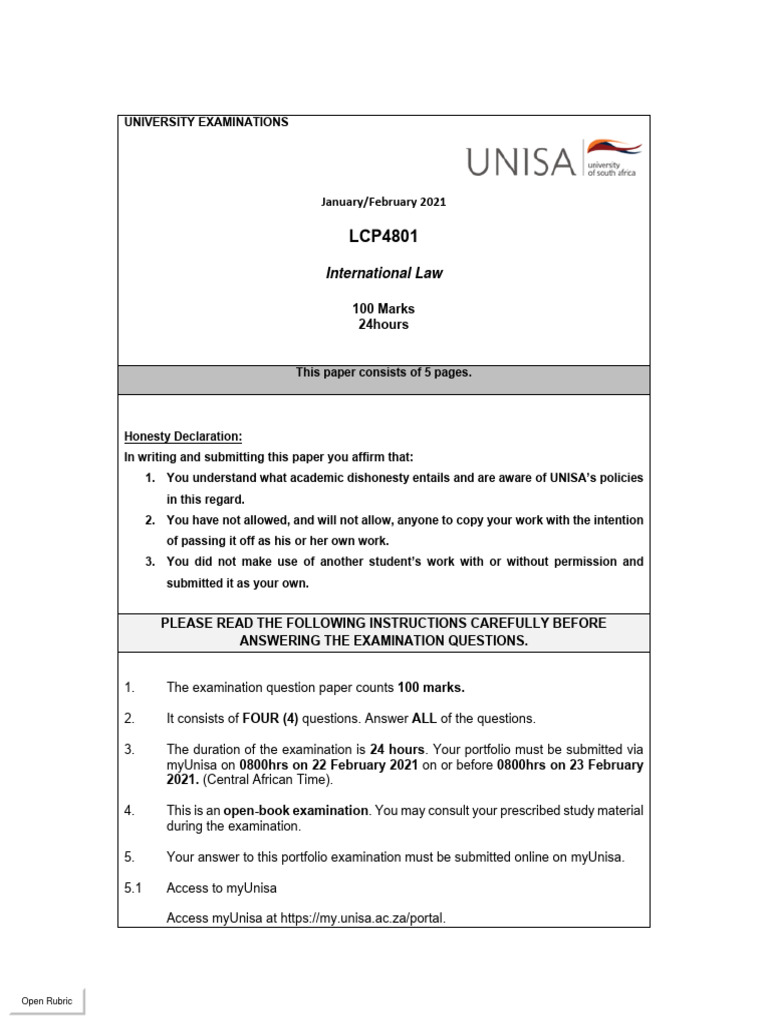 LCP4801 International Law Exam Guidelines | PDF | International Law