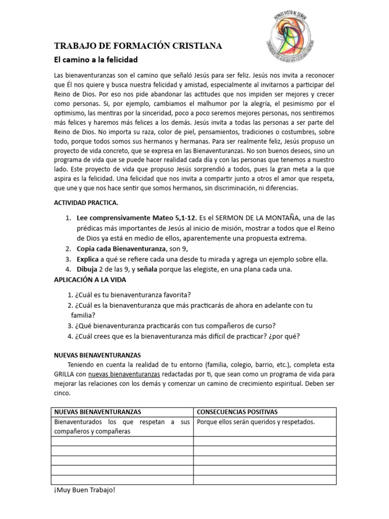 Bienaventuranzas: Camino a la Felicidad | PDF | Bienaventuranzas ...