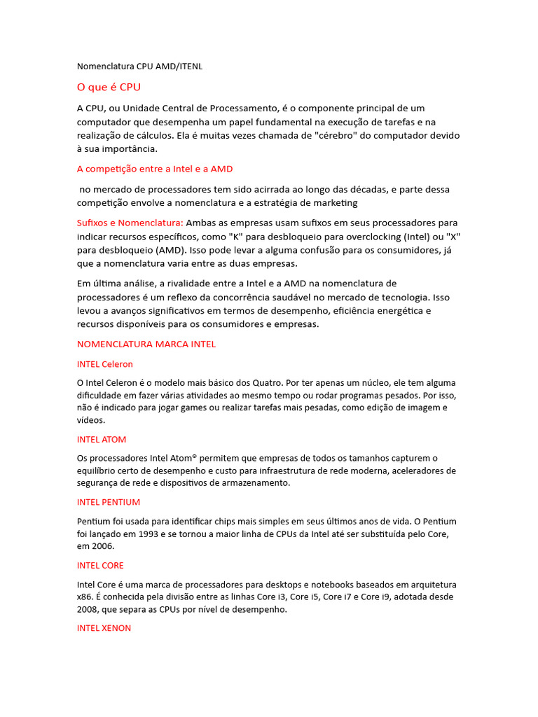 Nomenclatura CPU AMD IntroduçãoJoao | PDF | Microprocessador | Unidade ...