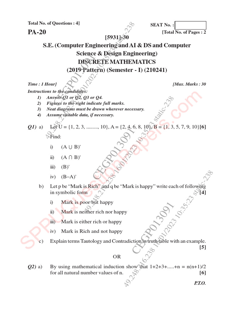 Be - Computer Engineering - Semester 3 - 2022 - October - Discrete ...