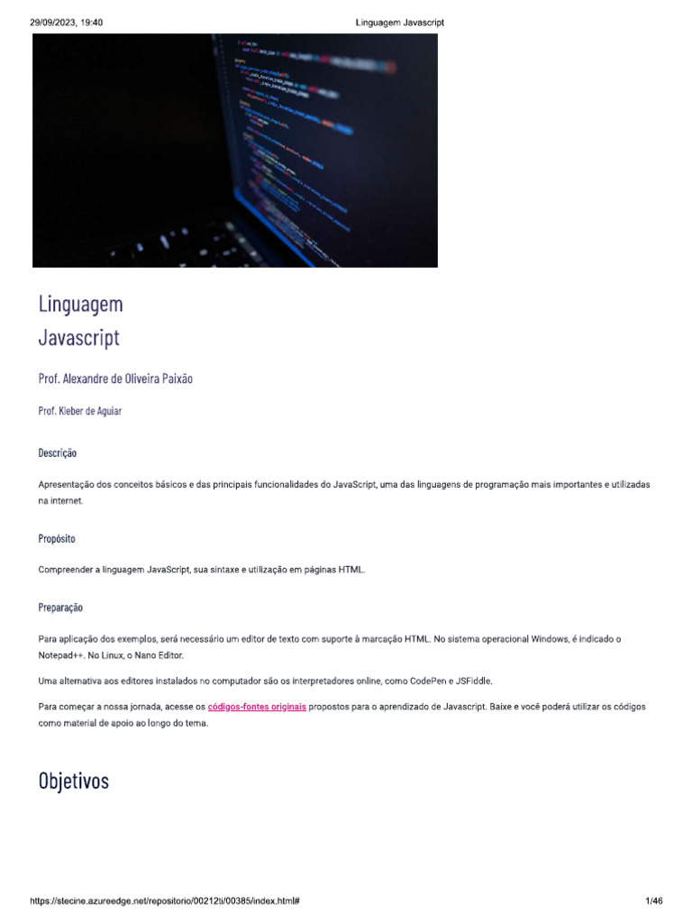 Linguagem Javascript | PDF