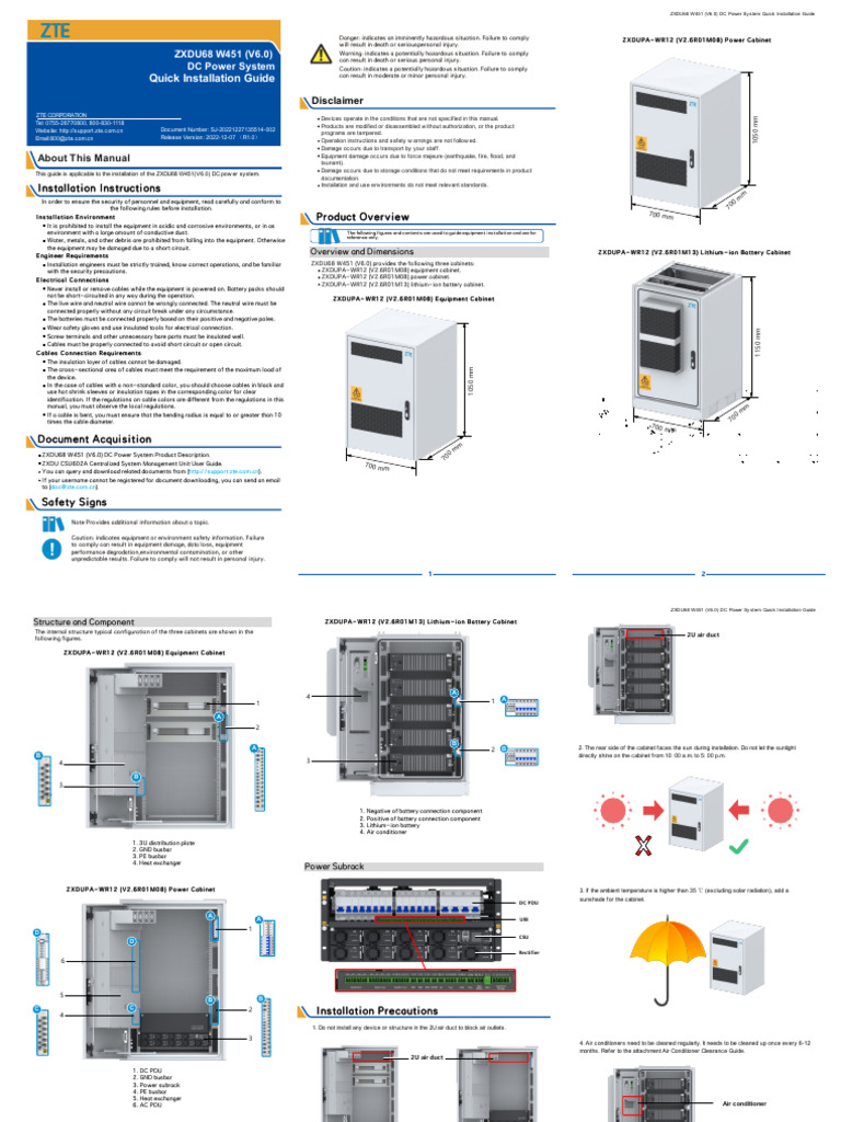 ZXDU68 W451 (V6.0) DC Power System Quick Installation Guide | PDF