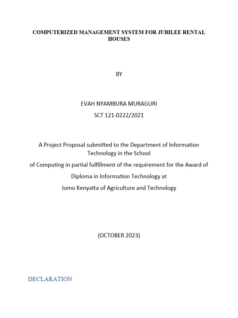 Computerized Managementt System For Jubilee Rental Houses PDF