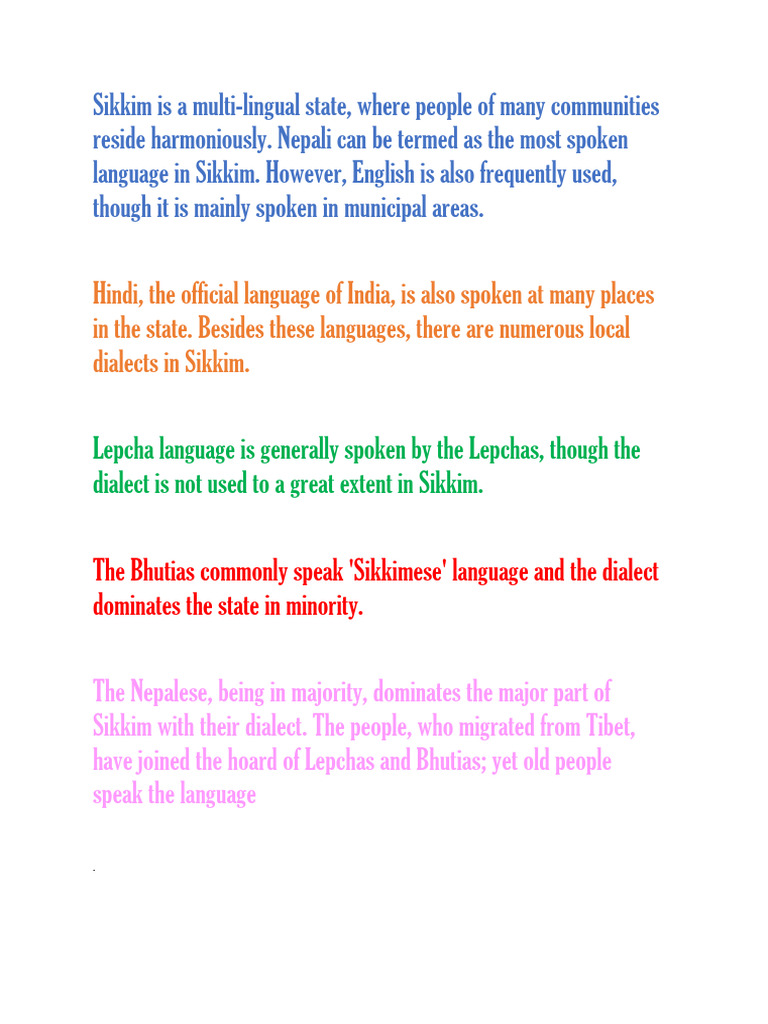 Sikkim Is A Multi | PDF | Language Arts & Discipline