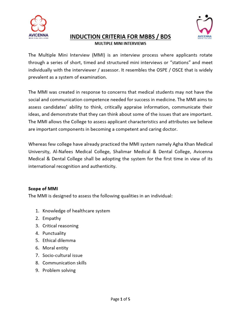 Multiple Mini Interview 1 Pdf Critical Thinking Dental Degree