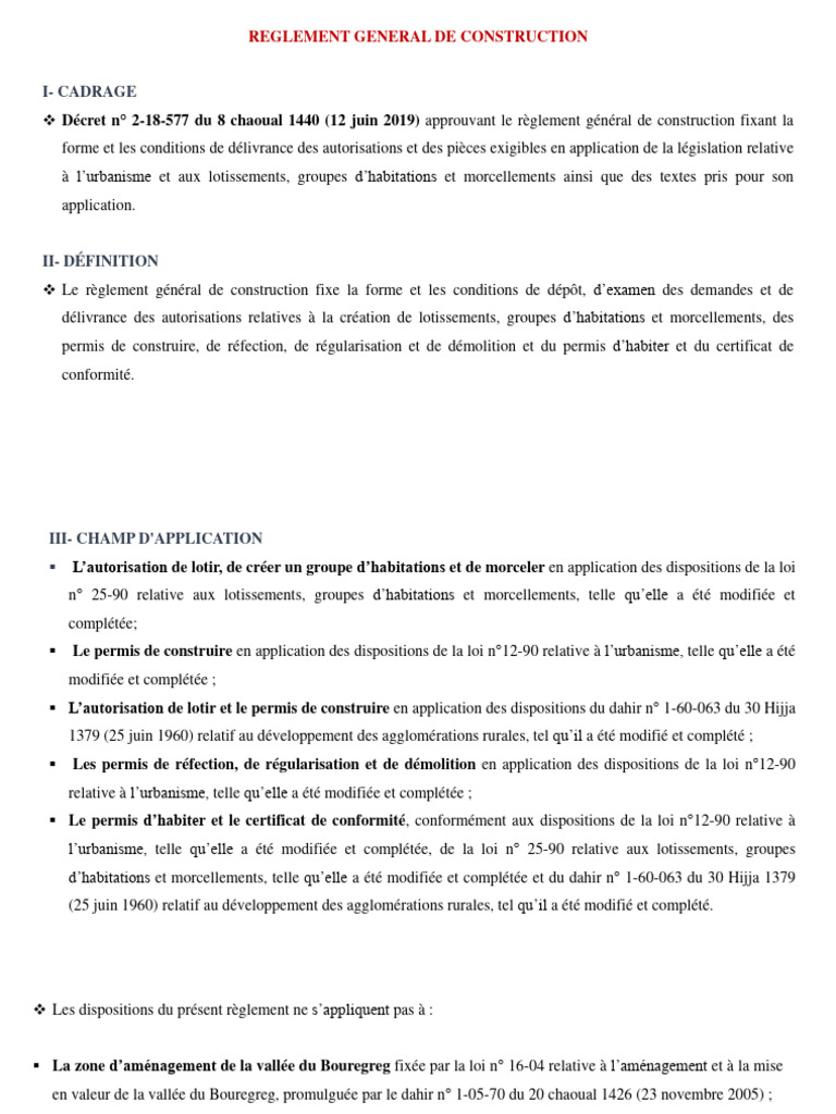Règlement Général de Construction au Maroc | PDF | Planification ...