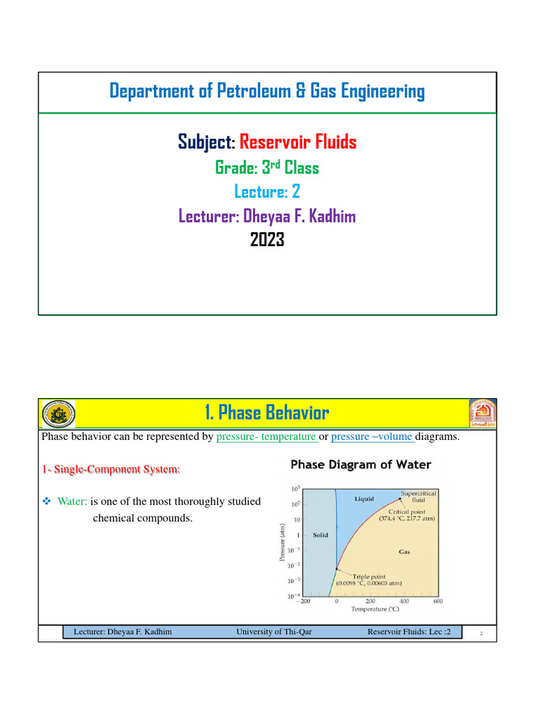 Reservoir Fluids Lec2 PDF Phase (Matter) Phase Diagram