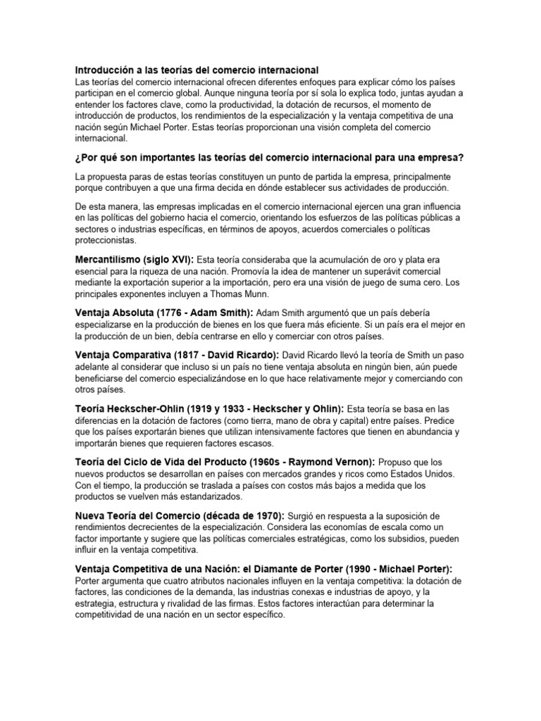 Teorías del Comercio Internacional | PDF | Comercio | El comercio ...
