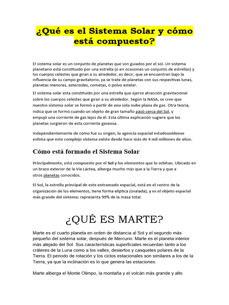 Qué Es El Sistema Solar y Cómo Está Compuesto | PDF | Marte | Sistema solar