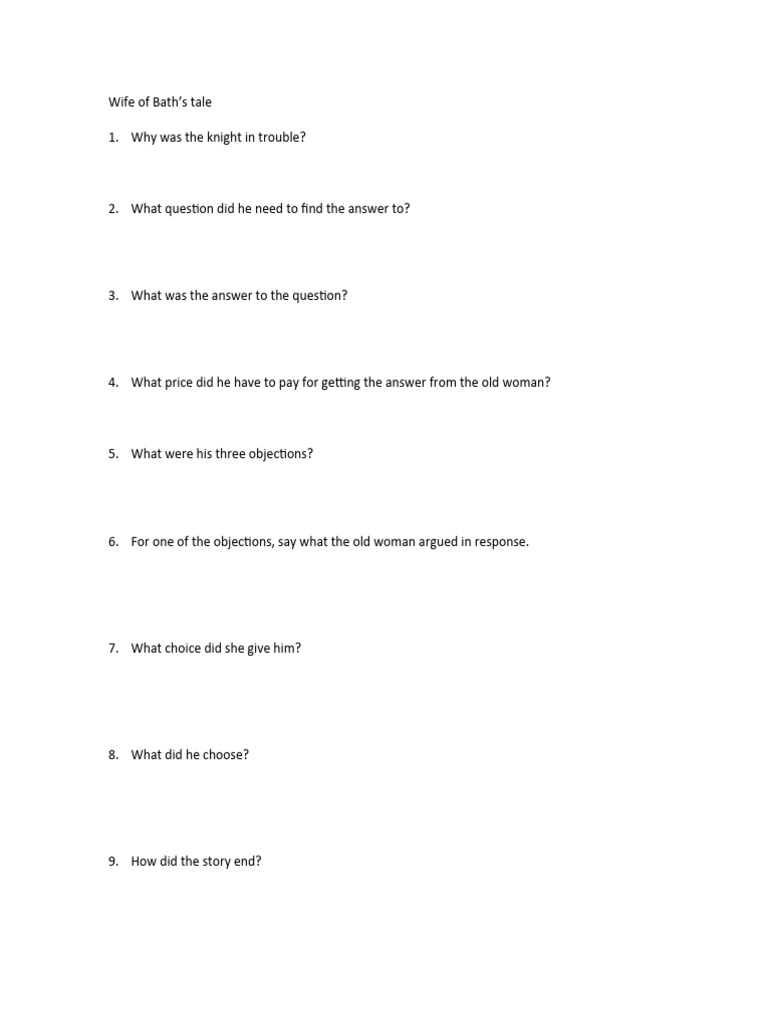 Wife of Bath Questions PDF