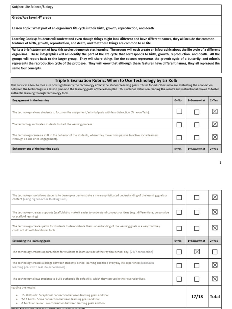 Triple E Evaluation Rubric: When To Use Technology by Liz Kolb | PDF