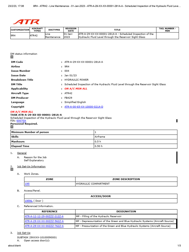 On A/C MSN All Customization Aircraft Types Doctypes Revision Date