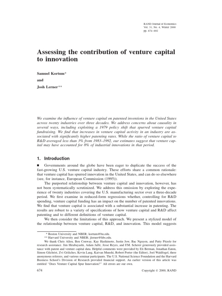 Assessing The Impact of Venture Capital On Innovation | PDF | Venture ...
