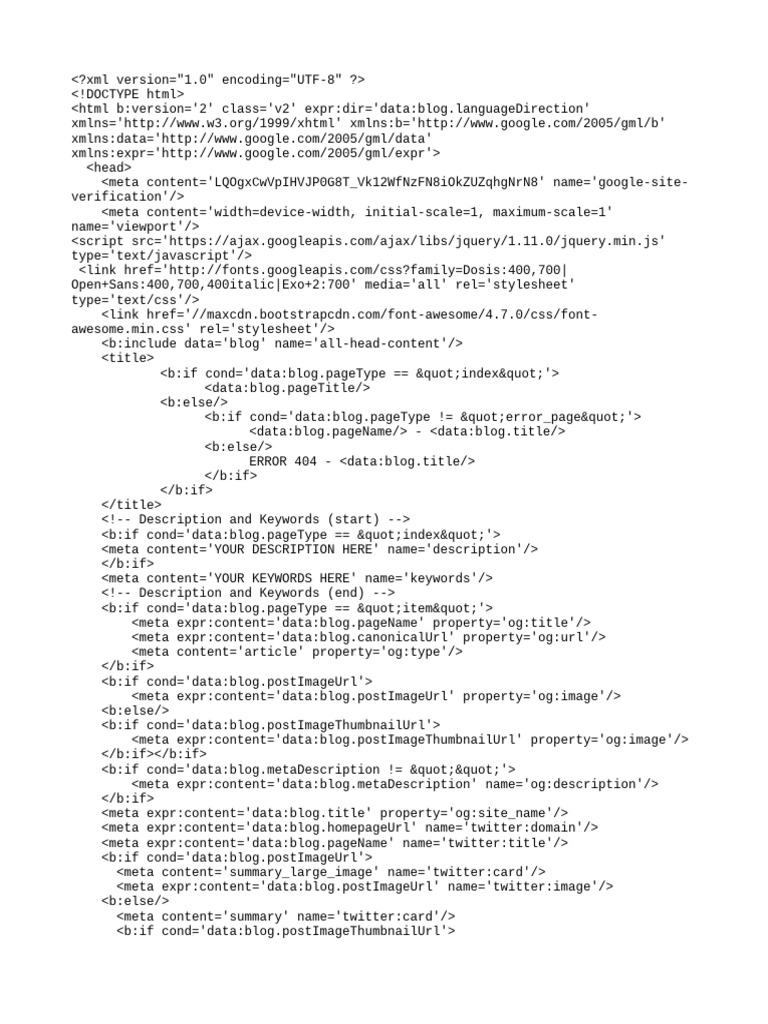 Blogger Template SEO Setup | PDF | Html Element | Text