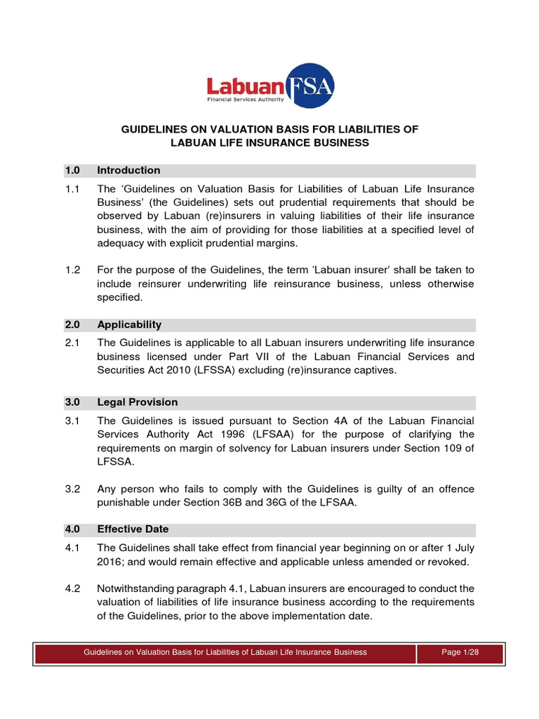 Labuan Life Insurance Liability Guidelines | PDF | Insurance | Actuary
