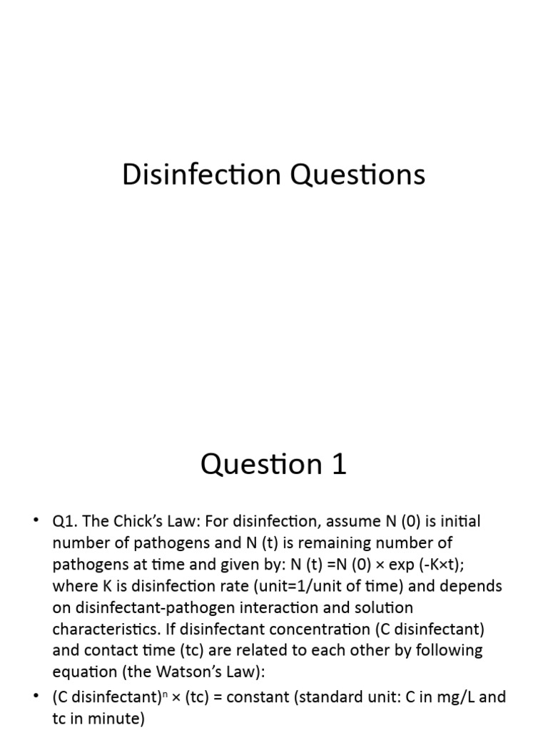 Disinfection Questions PDF Ozone Sewage Treatment